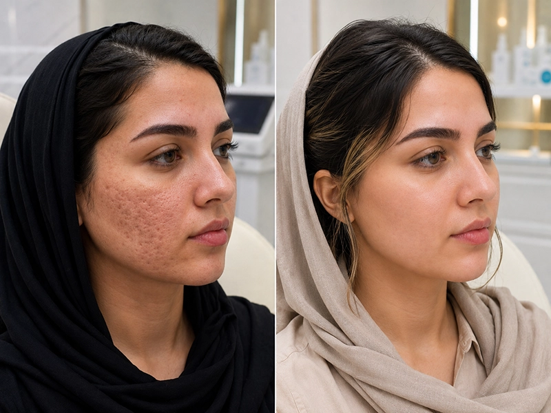 نمونه کار قبل و بعد از درمان جای جوش