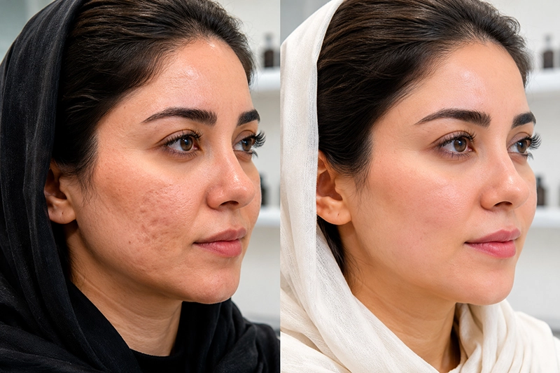 نتیجه قبل و بعد سابسیژن برای درمان اسکار آکنه و جای جوش در رباط کریم و پرند