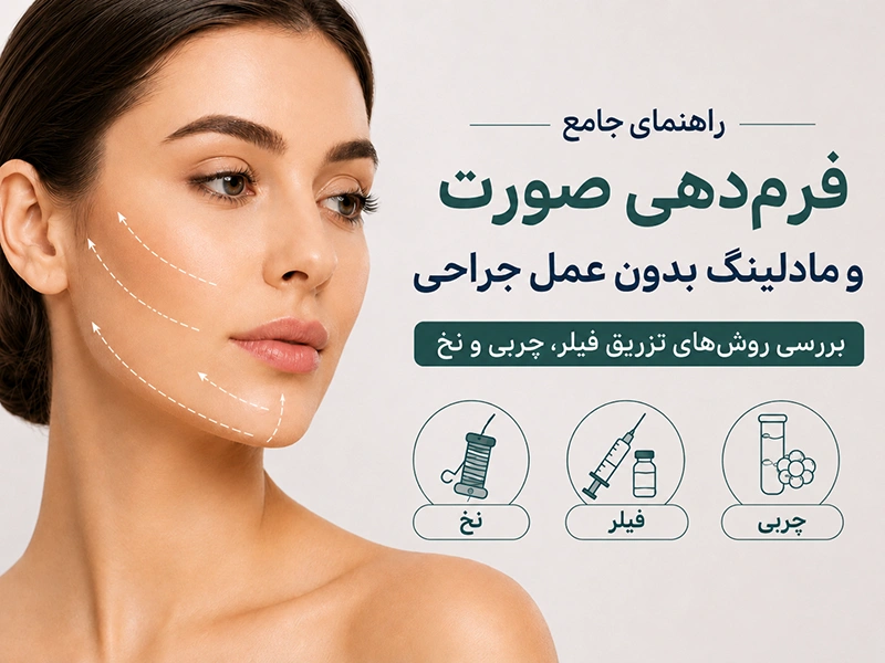 تصویر شاخص مقاله فرمدهی صورت و مادلینگ بدون عمل جراحی با نمایش خطوط زاویهسازی صورت و روشهای فیلر، چربی و نخ در کلینیک آیماه